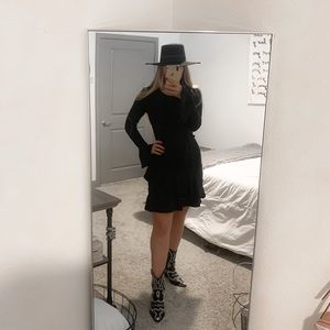 Black bell sleeve ruff dress